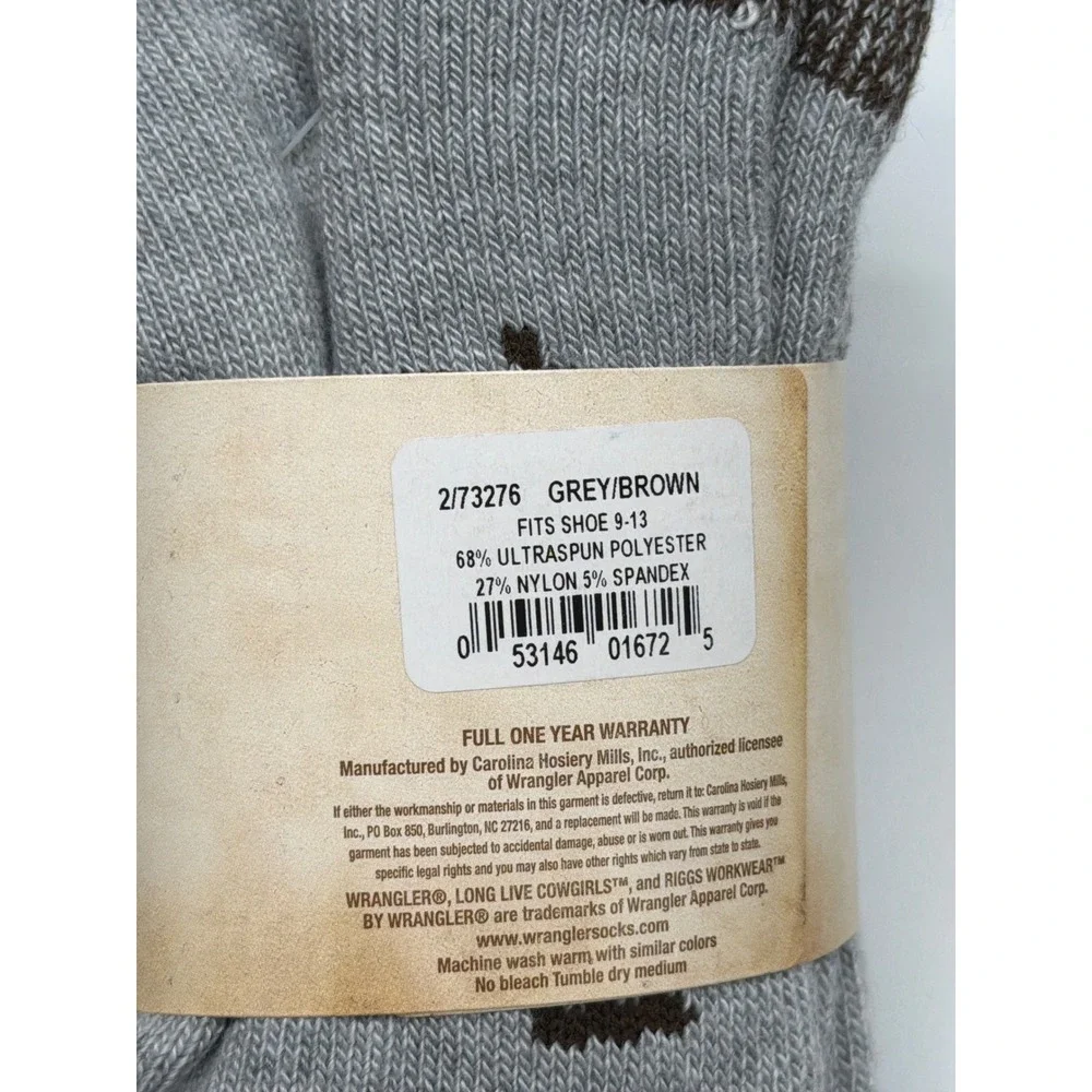 Wrangler Men's 2 Pair Large Grey UltraSpun Polyester‎ Crew Socks Shoe Size 9-13